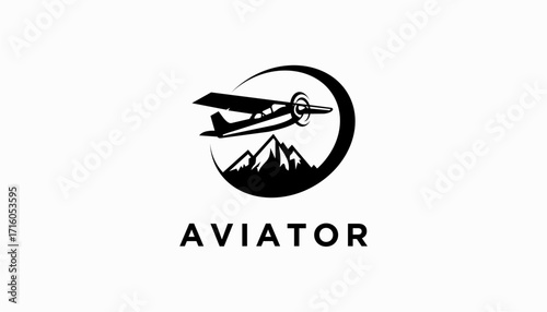 flight aviation with mountain logo design. aviator vector air plane wing logo design template