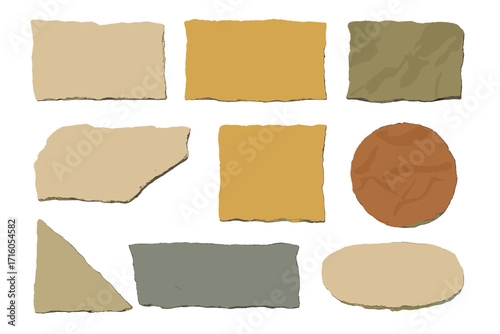 Set of crumpled torn paper with jagged edges. Collage scraps background. Vintage design elements from old newspaper fragments and news sheets. Realistic vector illustration.