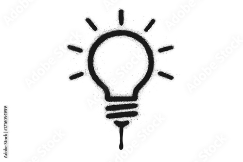 Spray painted urban graffiti light bulb icon. Symbol of idea, creativity, innovation, and inspiration. Dripping aerosol street art lamp. Textured hand drawn vector illustration.