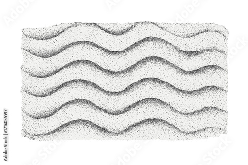 Abstract wavy grain pattern background. Black noise dots and stippling create a waved surface with a sand grain texture. Grunge dotwork banner with a dotted ripple effect.