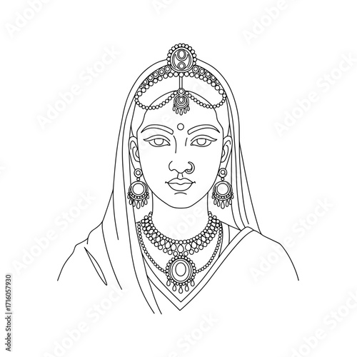 Woman in traditional Indian attire with jewelry and ornaments  