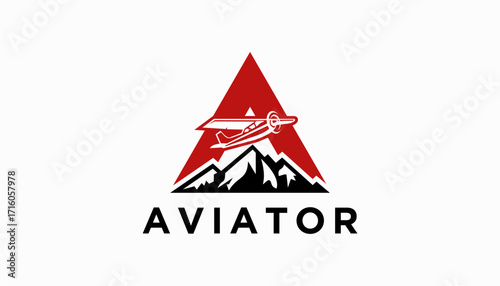flight aviation with mountain logo design. aviator vector air plane wing logo design template