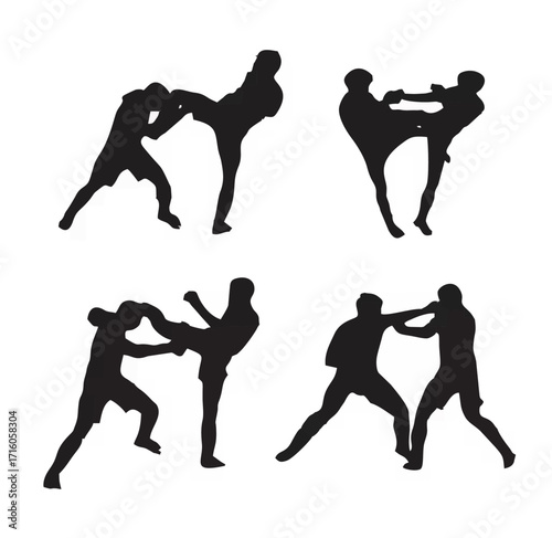 MMA Fighter Silhouettes Vecto...