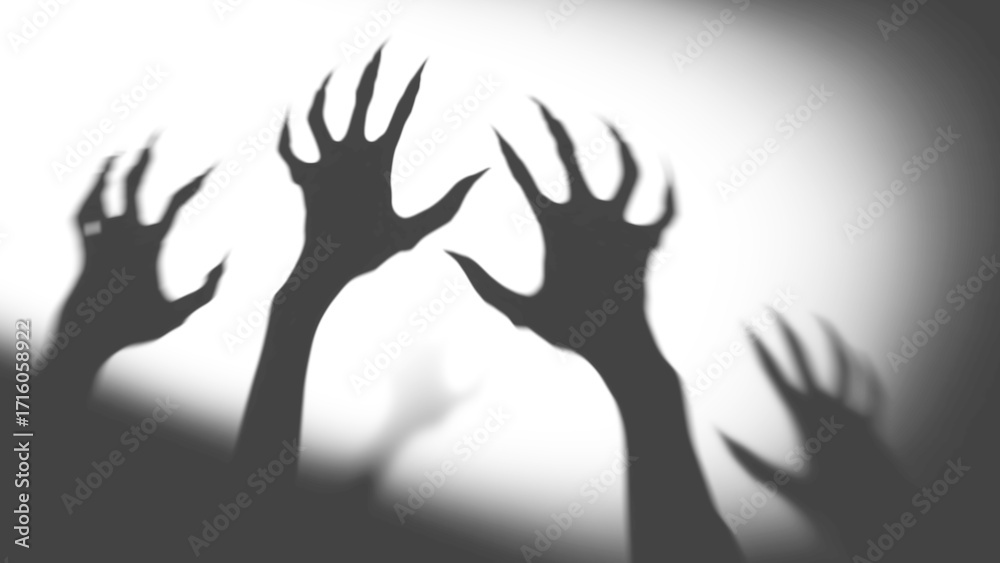 Obraz premium silhouette of hands with light,Shadow overlay effect for halloween background with Terrifying scary hands with long nails,Creepy monster claw,zombie hand rising out of a graveyard