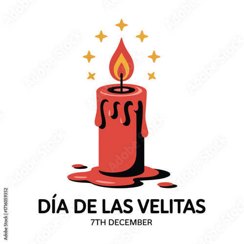 Beautiful Día de las Velitas Candle Illustration.
