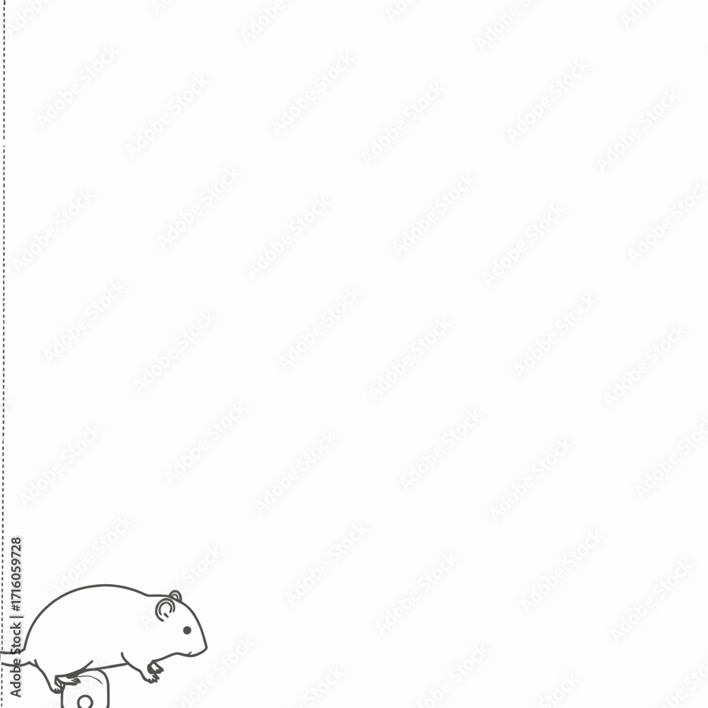 Fototapeta premium Minimalistic Illustration of a Small Mouse Standing on a White Background with a Dotted Vertical Line on the Left Side Adding Balance to the Composition