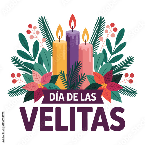 Beautiful Día de las Velitas Candle Illustration.