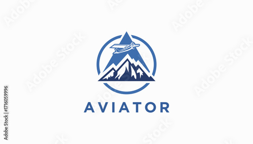 flight aviation with mountain logo design. aviator vector air plane wing logo design template