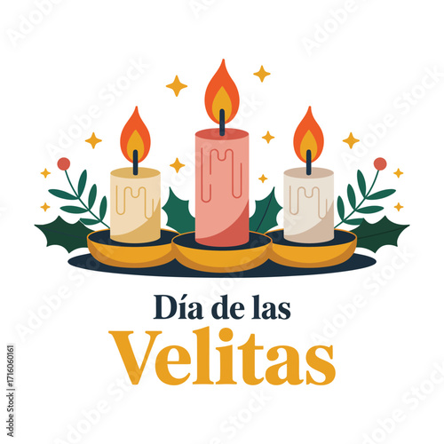 Beautiful Día de las Velitas Candle Illustration.