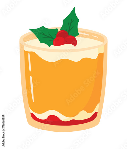 Christmas holly berry pudding sweet dessert food vector illustration