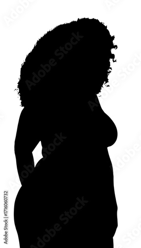 Empowering silhouette celebrates diverse beauty and positive body image with a confident, modern stance and flowing, voluminous hair