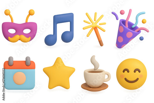 Colorful 3d emoji and celebration icons