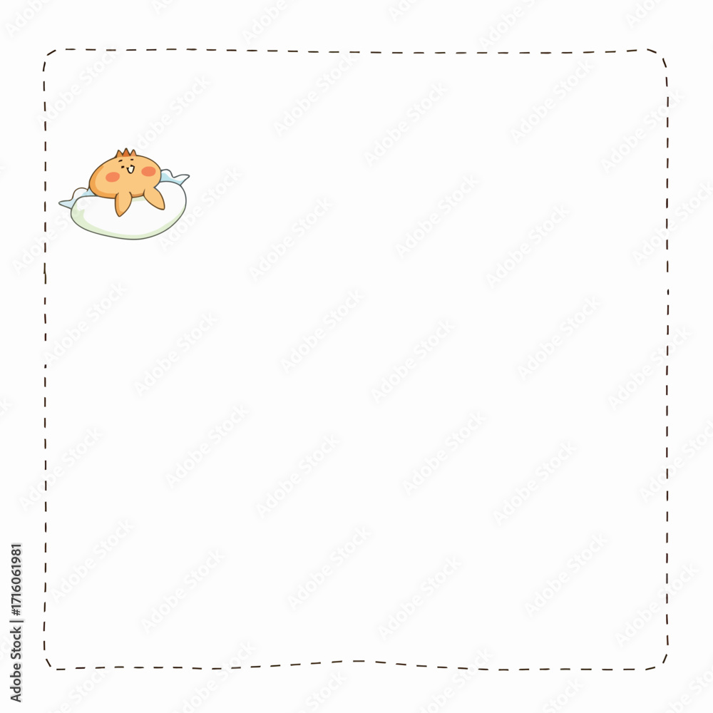 Fototapeta premium Cute Cartoon Character Floating in a Minimalist Dotted Frame with Soft Pastel Colors in a Simple Illustration