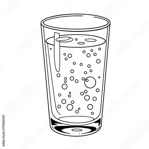 Outline drawing of a sparkling drink in a tall glass  