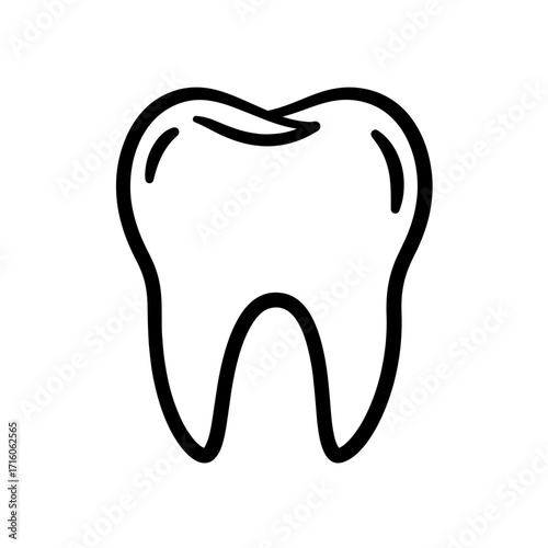 Tooth icon in simple line art style for dental care concept  