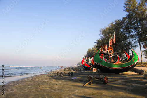 Fotografie Cox’s Bazar Sea Beach in Bangladesh is the world’s longest natural sandy beach,