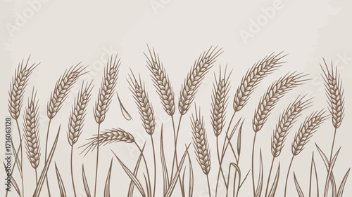 Illustration of wheat stalks with grain heads in a repeating pattern against a light background color