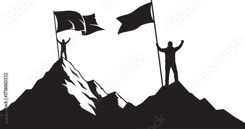 Success and Victory Silhouette Vector Set – Black and White Illustration of People and Teams Cheering, Jumping, Holding Trophy, Celebrating Achievement, Triumph, Awards, Sports and Business Accomplis