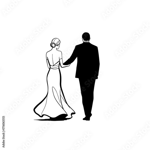 Elegant couple walking hand in hand, celebrating love and unity  