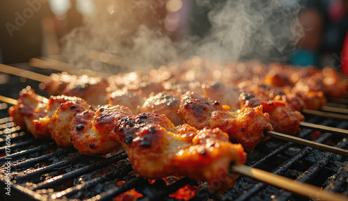 Delicious Grilled Chicken Skewers Sizzling on a BBQ Grill
