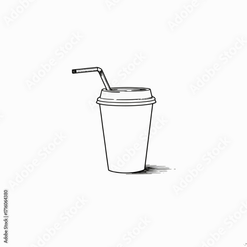 Illustration of a Minimalistic Disposable Coffee Cup with Straw on White Background