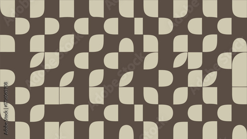A repeating pattern of squares and rounded shapes in brown and beige creating a modern design look