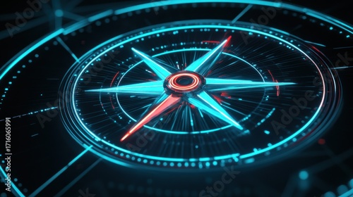 Wallpaper Mural Futuristic compass graphic with glowing blue and red lines Torontodigital.ca