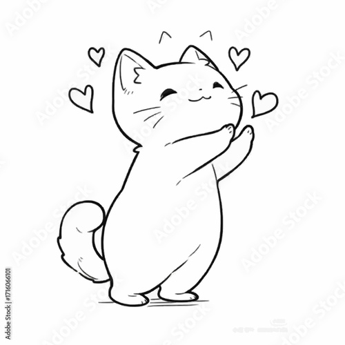 Adorable kitten expressing love with outstretched paws and floating hearts, a charming illustration perfect for expressing affection and joy, originally vector