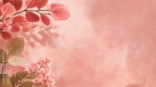 Blossom and Blush: A delicate array of branches with blossoming leaves and a soft, blush background evokes tranquility, creating a serene atmosphere.