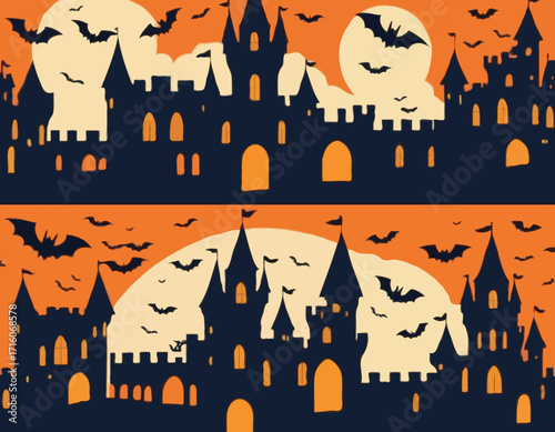 Castle and bats halloween night
