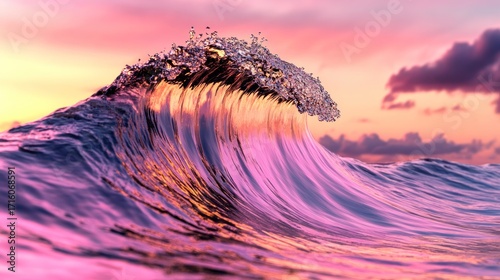 Wallpaper Mural Epic ocean wave at sunset, vibrant pink and gold hues Torontodigital.ca