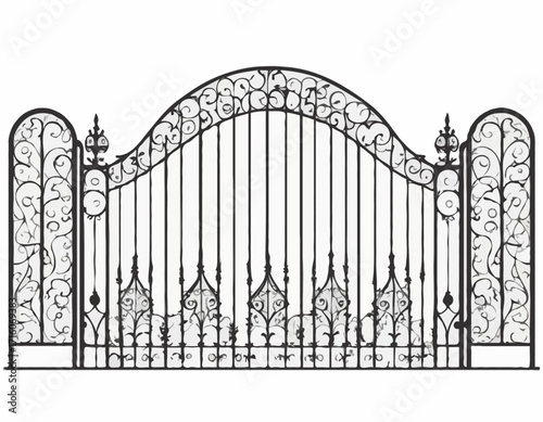 Wrought iron fence black silhouette Iron border isolated on white background
