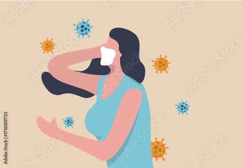 Mental wellness in Coronavirus COVID-19 pandemic, loneliness quarantine causing anxiety and emotional stressed concept, depressed struggle woman wearing protective face mask with Coronavirus pathogen.