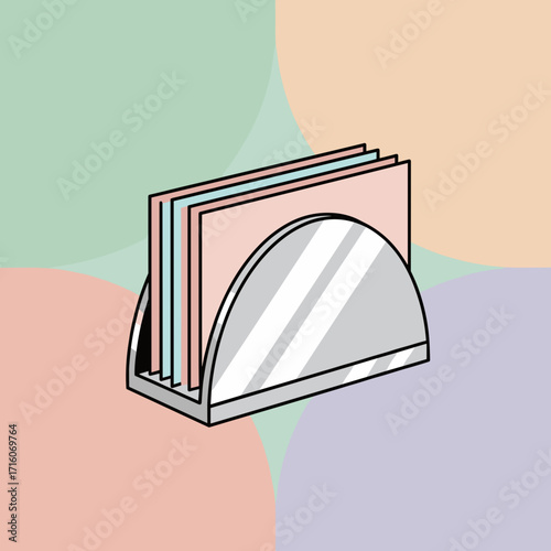 Chrome napkin holder with colorful napkins in minimalist style  