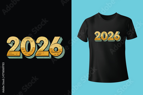 Happy new year typographic design with festive fireworks and t shirt mockup silhouette