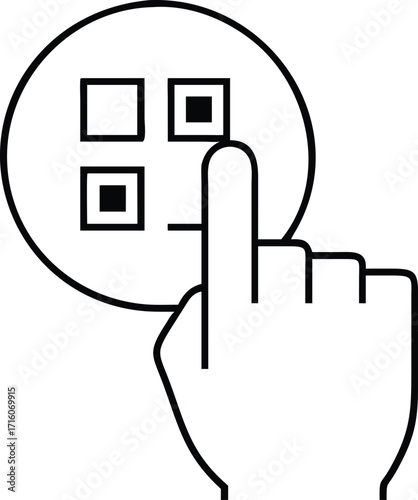 Digital interaction hand scanning qr code symbol for mobile technology and information access vector