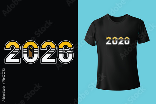Happy new year typographic design with festive fireworks and t shirt mockup silhouette