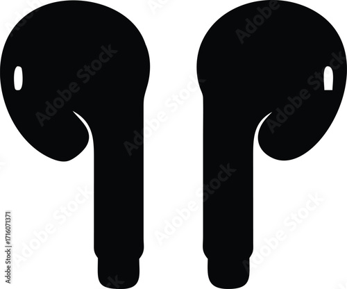 Two black wireless earbuds side by side modern audio device technology vector