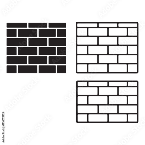 Dual Brick Wall Icons Featuring Solid Black and Outline Vector Styles.