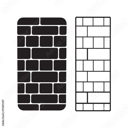 Dual Brick Wall Icons Featuring Solid Black and Outline Vector Styles.