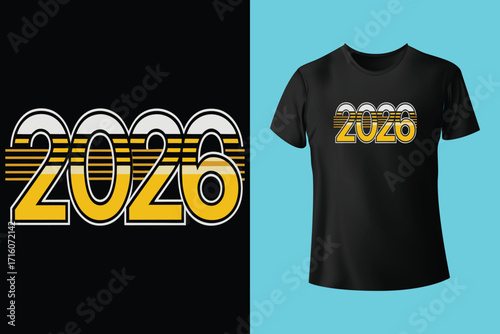 Happy new year typographic design with festive fireworks and t shirt mockup silhouette
