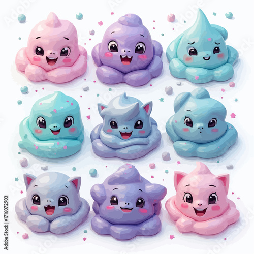 Adorable Colorful Marshmallow Characters A Delightful Collection of Sweet and Smiling Treats