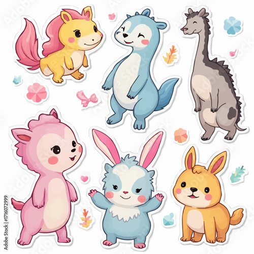 Adorable Cartoon Animal Stickers Cute and Playful Designs