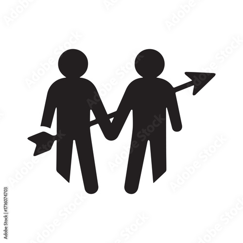  Silhouette Heart and Arrow Formed by Holding Hands Figures with a white background. 