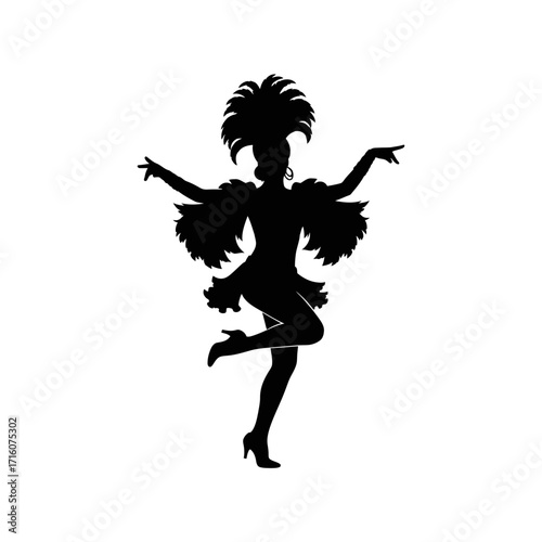 Captivating showgirl silhouette in feathered costume with dynamic pose