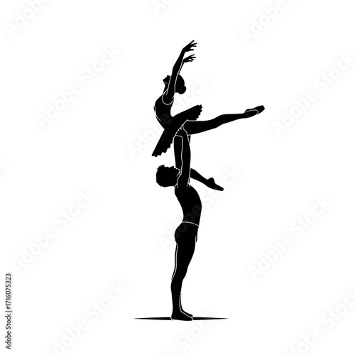 Elegant ballet dancers performing a stunning lift, graceful, professional