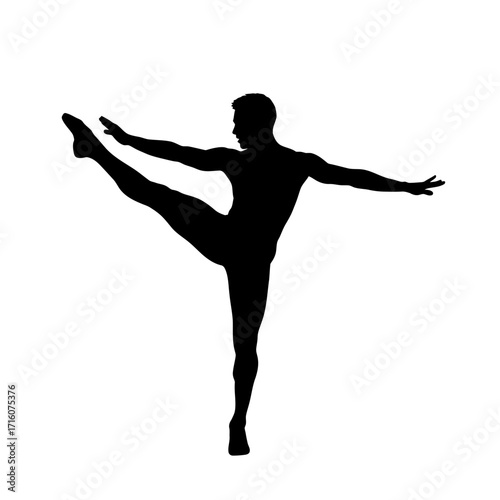 Dynamic silhouette of male dancer striking pose with grace and athleticism