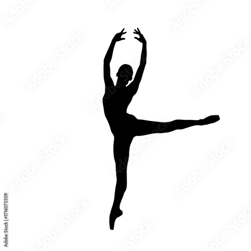 Elegant ballet dancer silhouette in expressive arabesque pose, poised grace