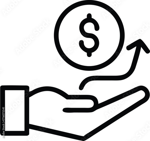 Hand holding a dollar coin with an upward trending arrow symbolizing financial growth and investment