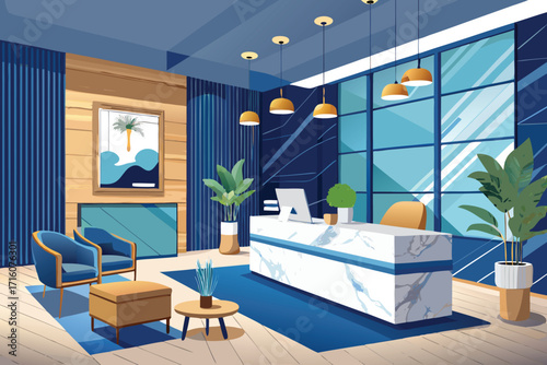 Welcome to a modern reception area with stylish furniture and elegant decor for a great first impression
